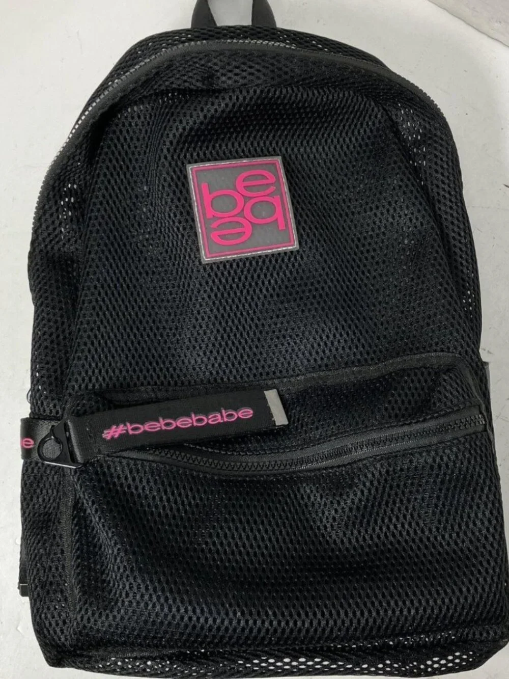 ✨ BEBE Manny Black Polyester Mesh Mini Backpack Logo Straps Like New ✨ - Picture 1 of 6